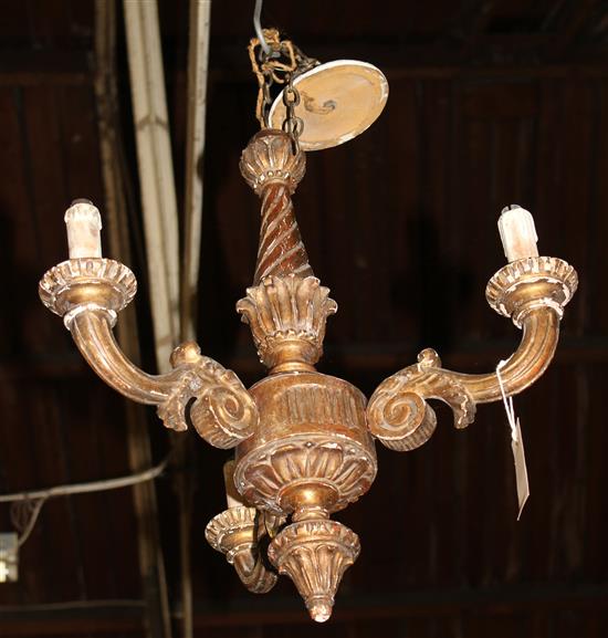 Giltwood 3 branch electrolier